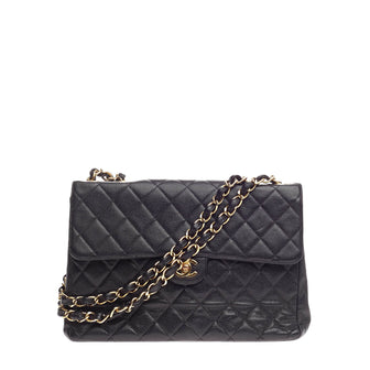 Chanel Vintage Square Classic Single Flap Quilted Caviar Jumbo