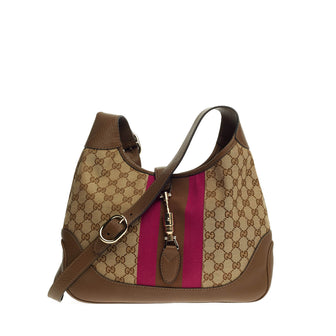 Gucci Jackie Original Web Shoulder Bag Leather and GG Canvas Medium