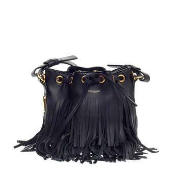 Saint Laurent Fringe Emmanuelle Bucket Bag Leather Small