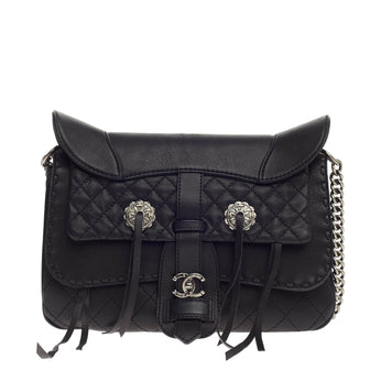 Chanel Paris-Dallas Fringe Flap Saddle Bag Embellished Calfskin
