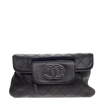 Chanel CC Foldover Clutch Quilted Leather Medium