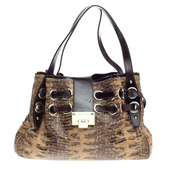 Jimmy Choo Riki Hobo Lizard Embossed Patent