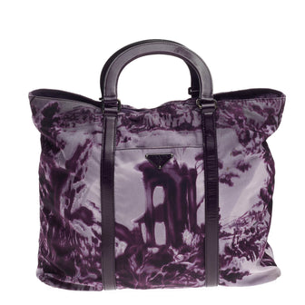 Prada Convertible Tote Printed Tessuto Large