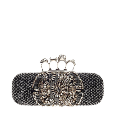 Alexander McQueen Knuckle Box Clutch Crystal Embellished Satin Long