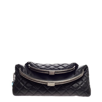 Chanel Flap Over Frame Clutch Quilted Leather Medium