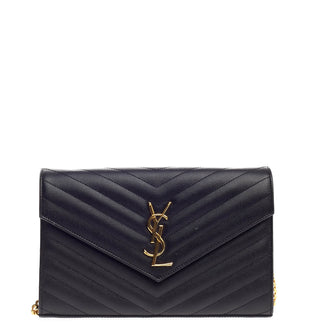 Saint Laurent Classic Monogram Chain Wallet Matelasse Chevron Leather