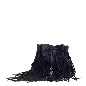 Saint Laurent Fringe Monogram Bourse Bucket Bag Leather Mini