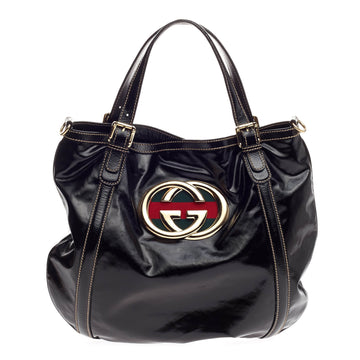 Gucci Britt Convertible Satchel Dialux Coated Canvas Large