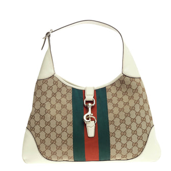 Gucci Jackie Original Web Shoulder Bag Leather and GG Canvas Medium