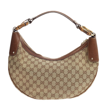 Gucci Bamboo Ring Half Moon Hobo GG Canvas Medium