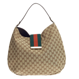 Gucci New Ladies Web Hobo GG Canvas Large