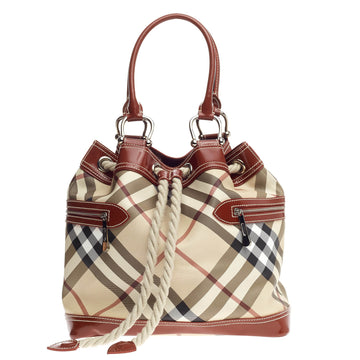 Burberry Nautical Bucket Tote Nova Check Coated Canvas Large
