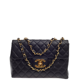 Chanel Vintage Classic Single Flap Quilted Caviar Maxi