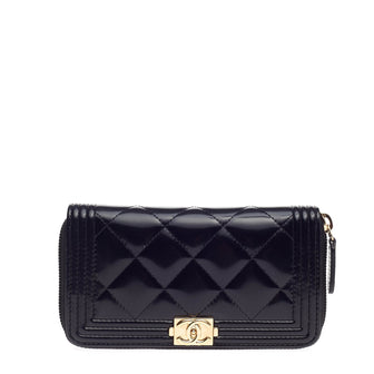 Chanel Boy L-Gusset Zip Wallet Quilted Patent Small