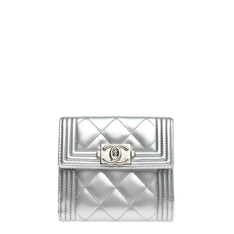 Chanel Compact Boy Bifold Wallet Quilted Patent