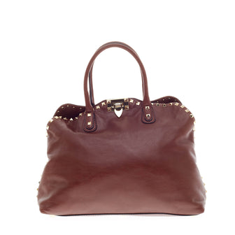 Valentino Rockstud Open Dome Satchel Leather