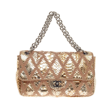 Soft and Chain Flap Bag Quilted Python Large