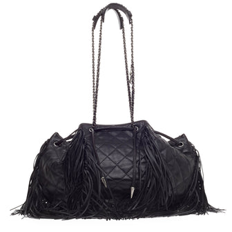 Chanel Paris-Dallas Drawstring Fringe Shoulder Bag Quilted Leather -