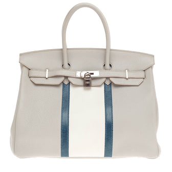 Hermes Club Birkin Gris Perle, Mykonos, and White Clemence and Lizard 35