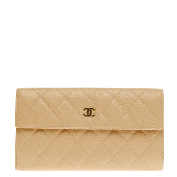 Chanel CC Flap Wallet Quilted Caviar Long