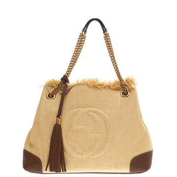 Gucci Soho Shoulder Bag Chain Strap Straw and Leather Medium