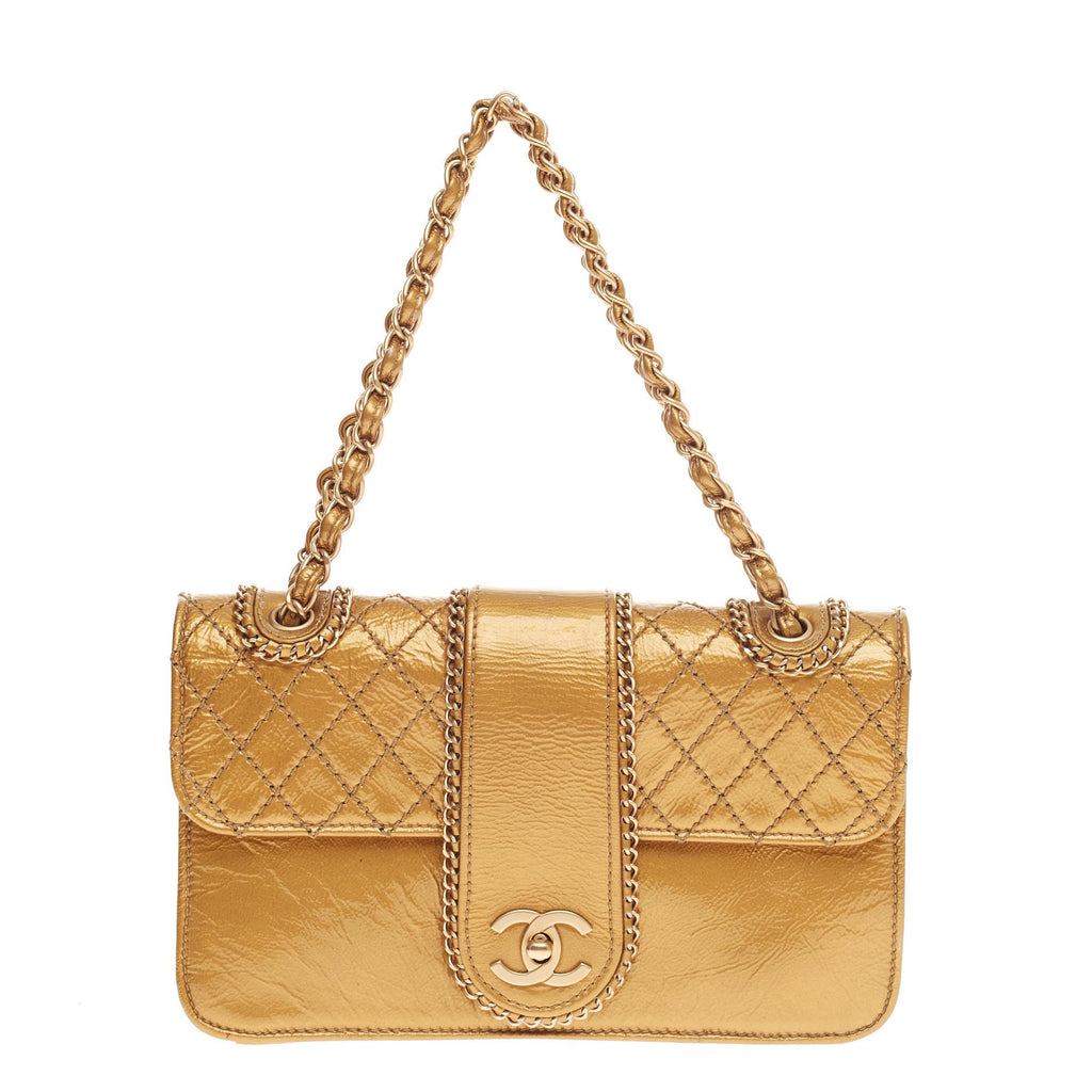 Buy Chanel Madison Flap Bag Patent Medium Gold 475201