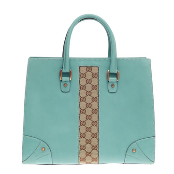 Gucci Nailhead Tote Leather with GG Canvas Large