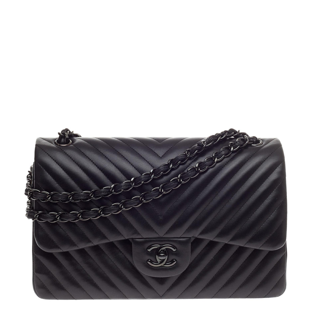 Buy Chanel So Black Classic Double Flap Bag Chevron Lambskin 497601