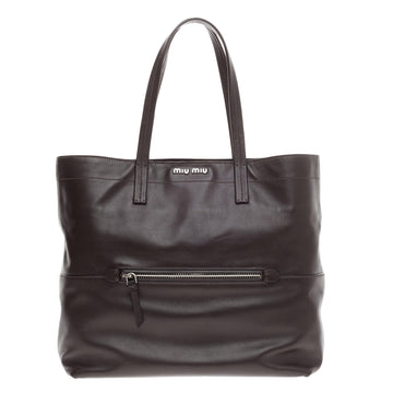 Miu Miu Zip Front Pocket Shopping Tote Leather Large