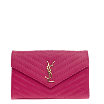 Saint Laurent Classic Monogram Chain Wallet Matelasse Chevron Leather