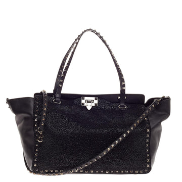 Valentino Rockstud Tote Leather and Crystal Medium