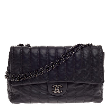 Chanel Vertical Stitch Single Flap Lambskin Jumbo