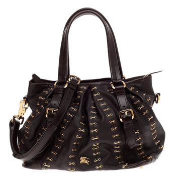 Burberry Lowry Convertible Tote Chain Stitched Leather Large