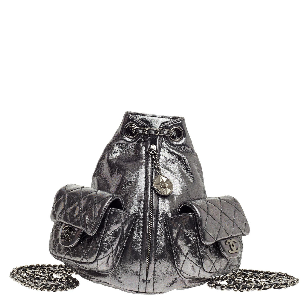 Buy Chanel Backpack Is Back Metallic Leather Mini Silver 507201