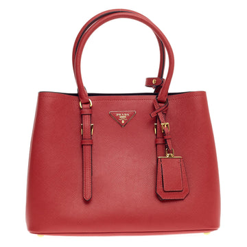 Prada Cuir Covered Strap Double Tote Saffiano Leather Medium