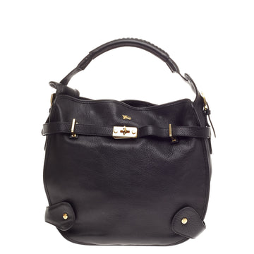 Burberry Turn Lock Belted Hobo Pebbled Leather Large