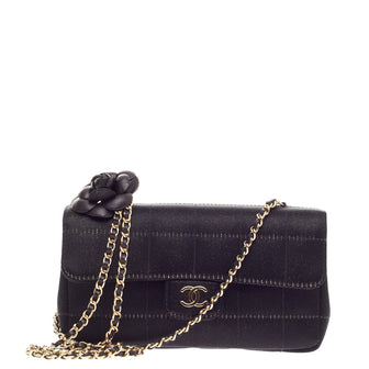 Chanel Camellia Chocolate Bar Flap Quilted Satin Mini