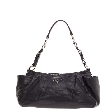 Prada Buckle Pleated Shoulder Bag Soft Calfskin Small