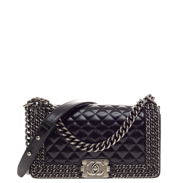 Chanel Chain Boy Flap Quilted Glazed Calfskin Old Medium