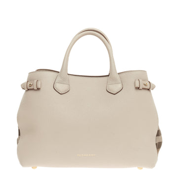 Burberry Banner Convertible Tote Leather and House Check Canvas Medium