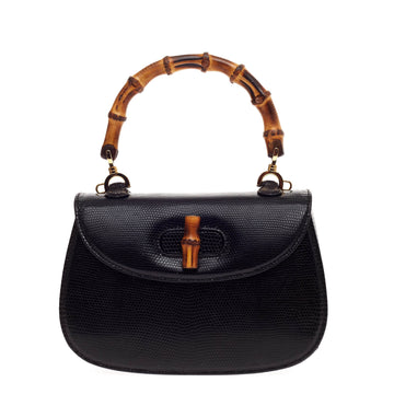 Gucci Vintage Bamboo Convertible Top Handle Lizard Medium