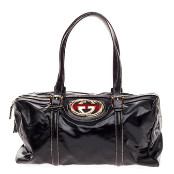 Gucci Britt Web Boston Duffle Dialux Coated Canvas Medium