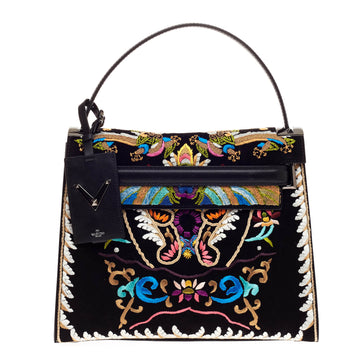 Valentino My Rockstud Convertible Satchel Embroidered Suede Medium