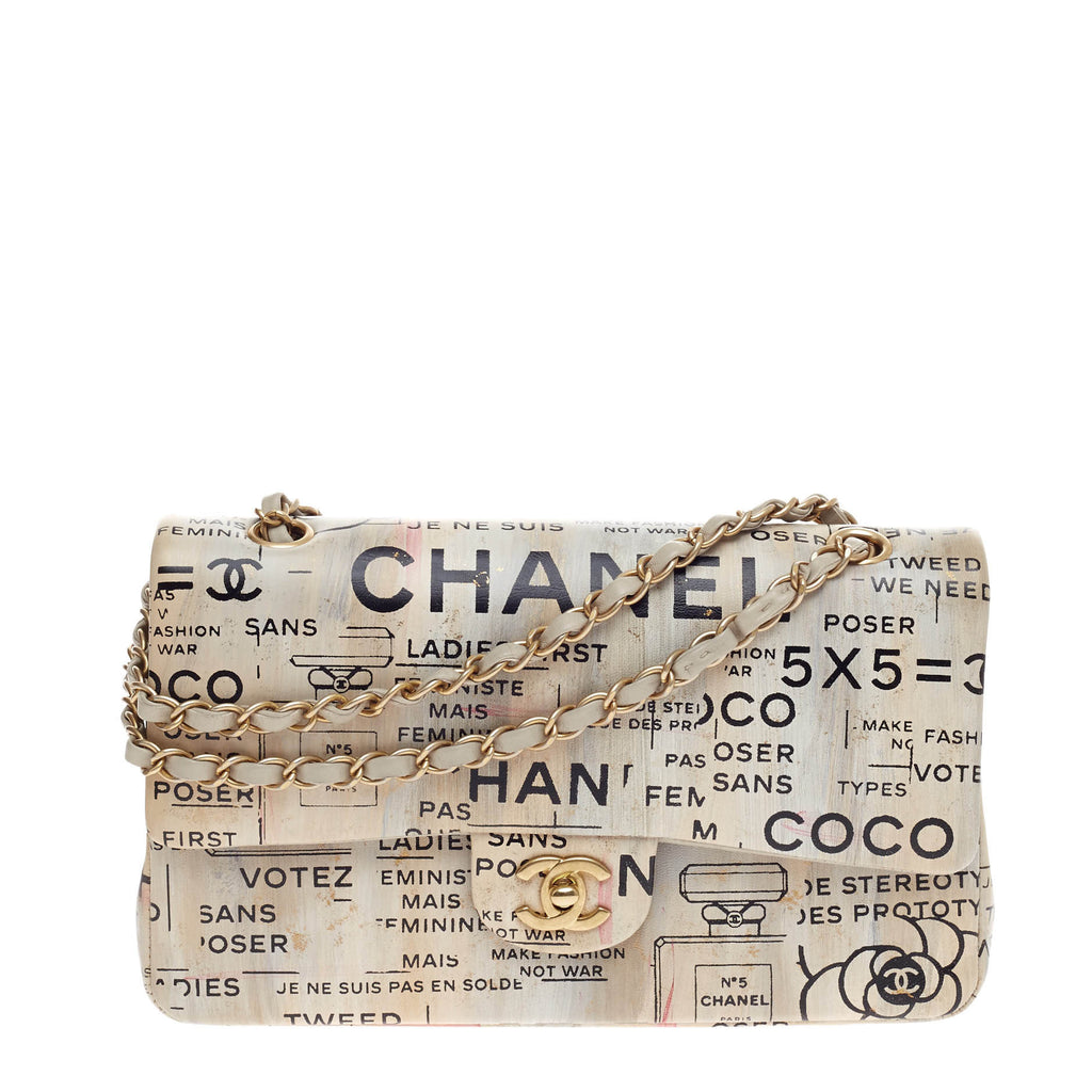 chanel newspaper print bag