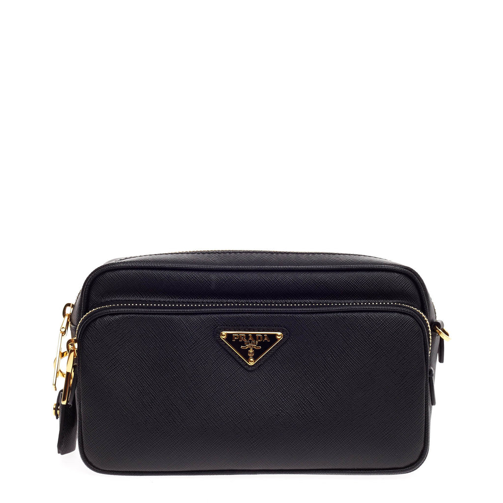 Prada Saffiano Lux Double-zip Crossbody Bag in Black