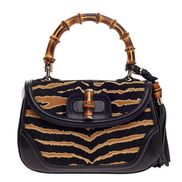 Gucci New Bamboo Convertible Top Handle Printed Calf Hair Medium