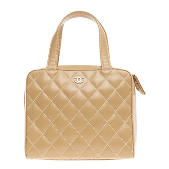 Chanel Surpique Zip Around Satchel Quilted Leather Large