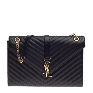Saint Laurent Classic Monogram Satchel Matelasse Chevron Leather Large