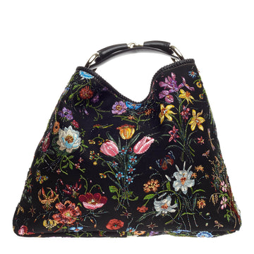 Gucci Horsebit Hobo Beaded Flora Canvas Large
