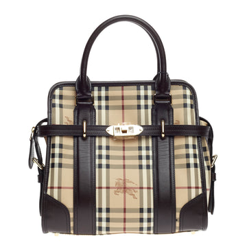 Burberry Minford Convertible Satchel Haymarket Coated Canvas Medium
